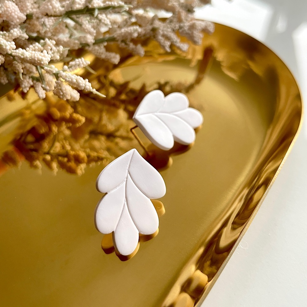 Handmade Modern Floral Clay Earrings | White | 14k Gold Plated Stainless Steel